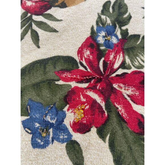 Alfred Dunner Women's Tropical Print Cotton blend size Large Beaded Top - Picture 5 of 8